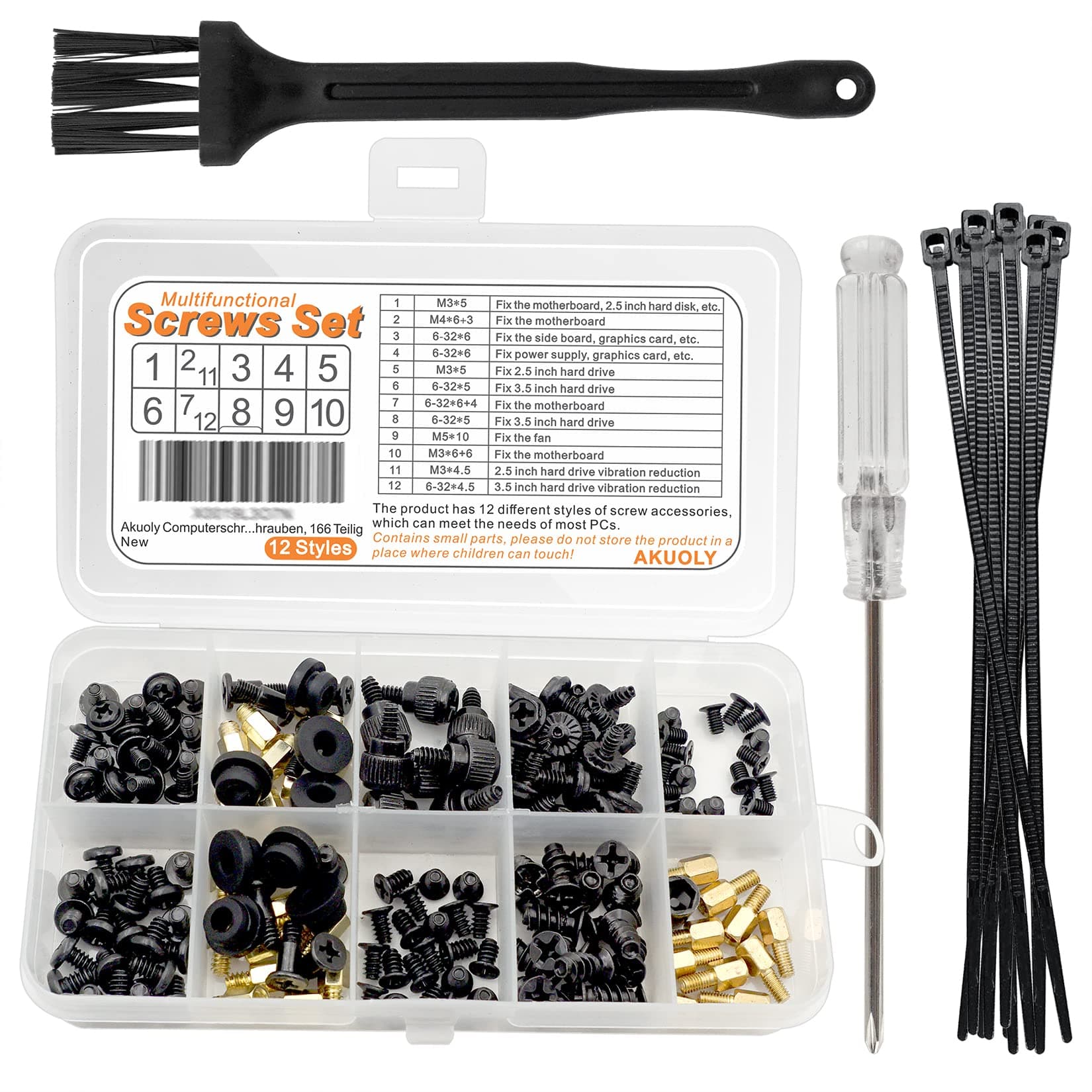 Akuoly Computer Screws Desktop Screw Set Standoffs for PC Mounting Motherboard Computer Fan 2.5'' SSD 3.5'' HDD Fixation on Desktops,166 Pieces