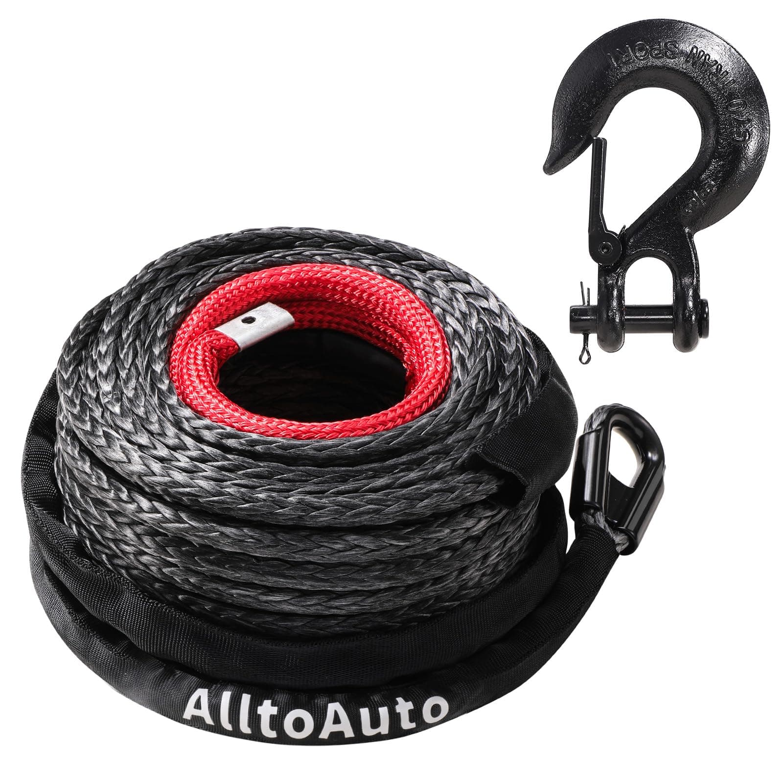 - Winch Rope with Hook, 3/8" x 100'-27,500lbs Dyneema Synthetic Winch Rope Line Cable with Protective Sleeve for Truck 4WD Off-Road Vehicle Winch Accessory Black