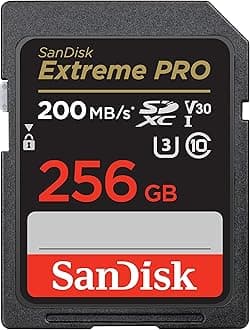 256GB Extreme PRO SDXC card, SD Card, V30 Memory Card, 4K UHD, up to 200 MB/s, SanDisk QuickFlow Technology, RescuePro Deluxe Data Recovery Software, UHS-I, Class 10, U3, V30