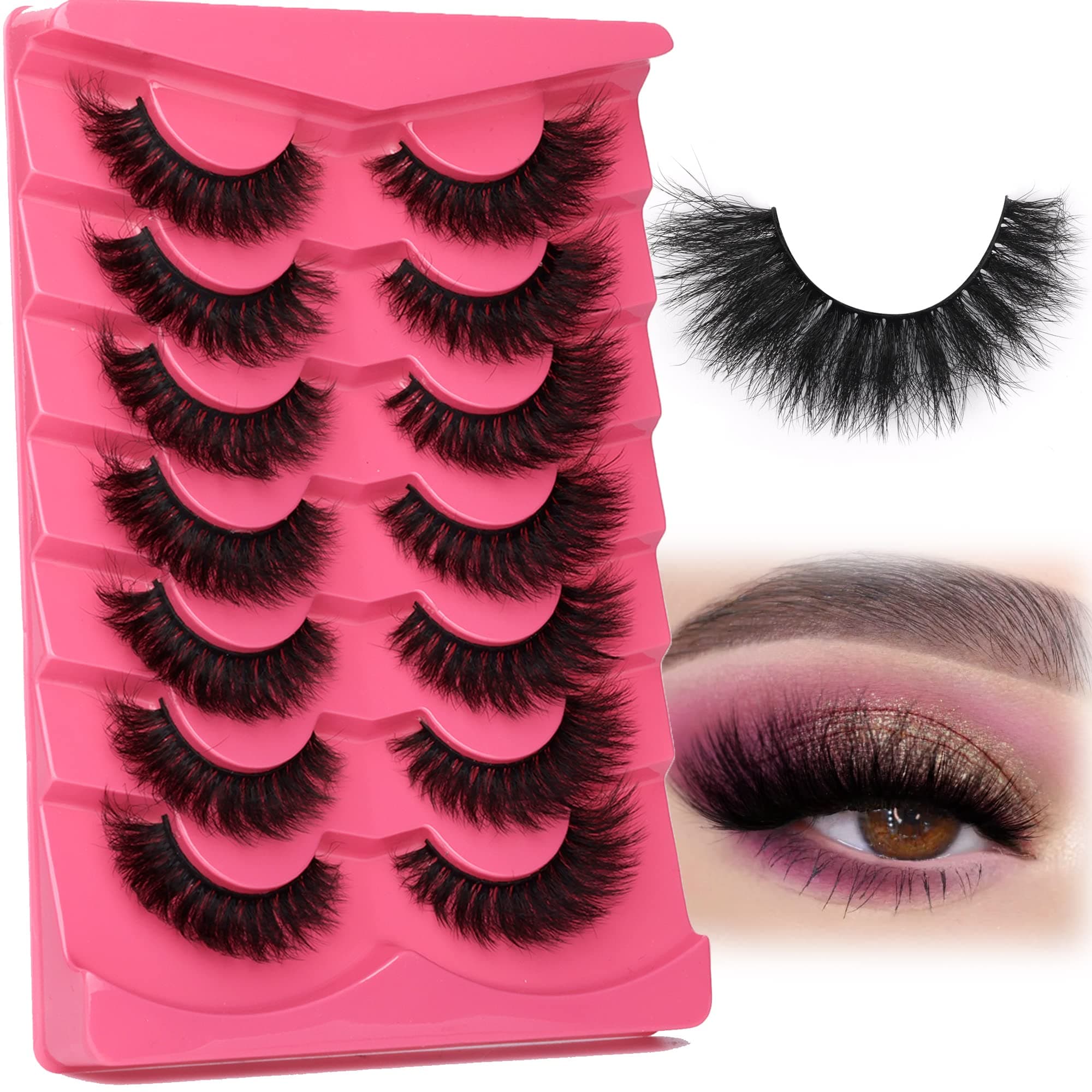 False Eyelashes Thick 8D Volume Wispy Faux Mink Lashes Cat-Eye 16 mm Dramatic Mink Lashes 7 Pairs Pack Eyelashes Multipack by FANXITON