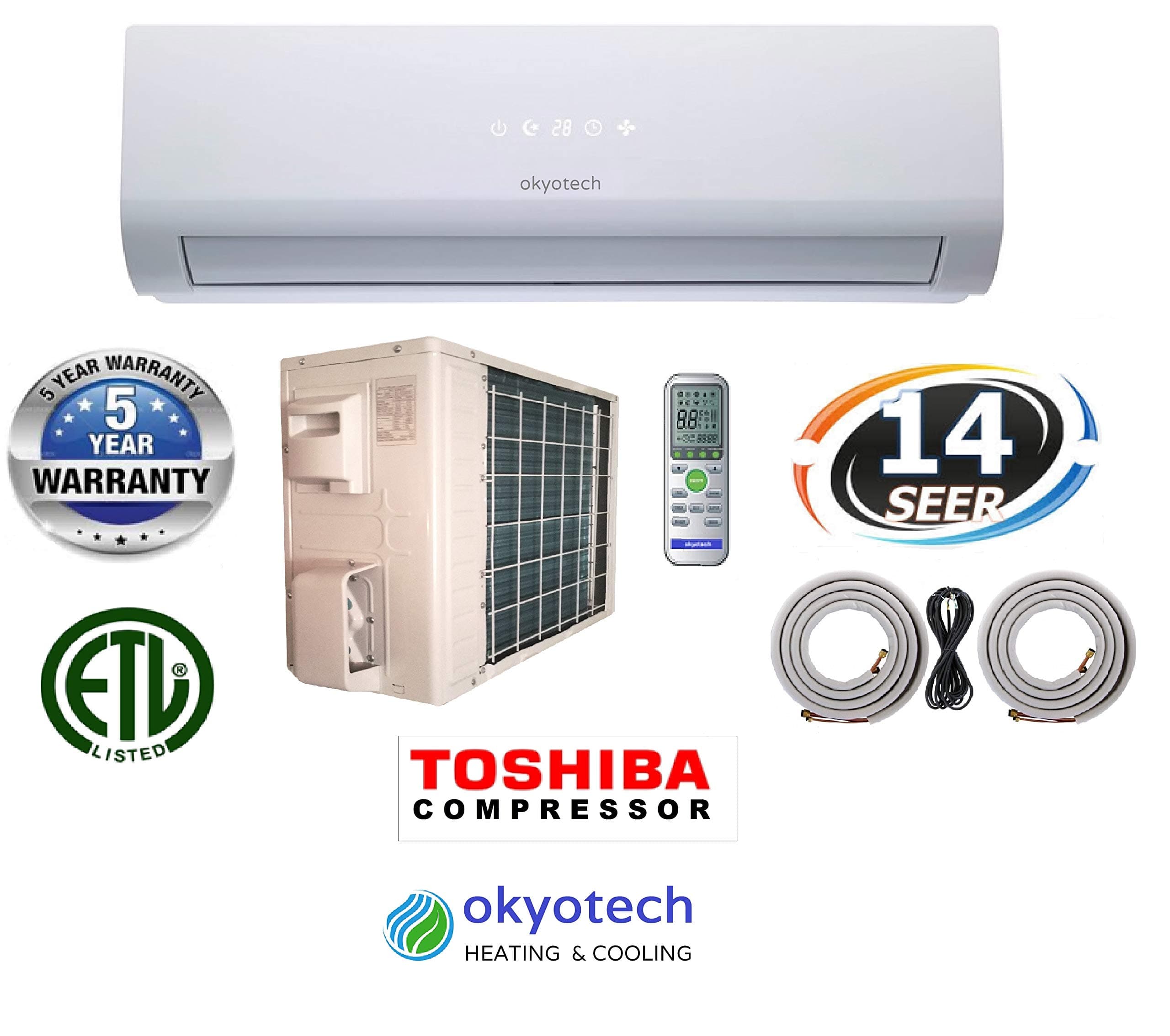 9,000 BTU 3/4 TON 14 SEER Ductless Mini Split Air Conditioner Cool and Heat with Full Installation Set