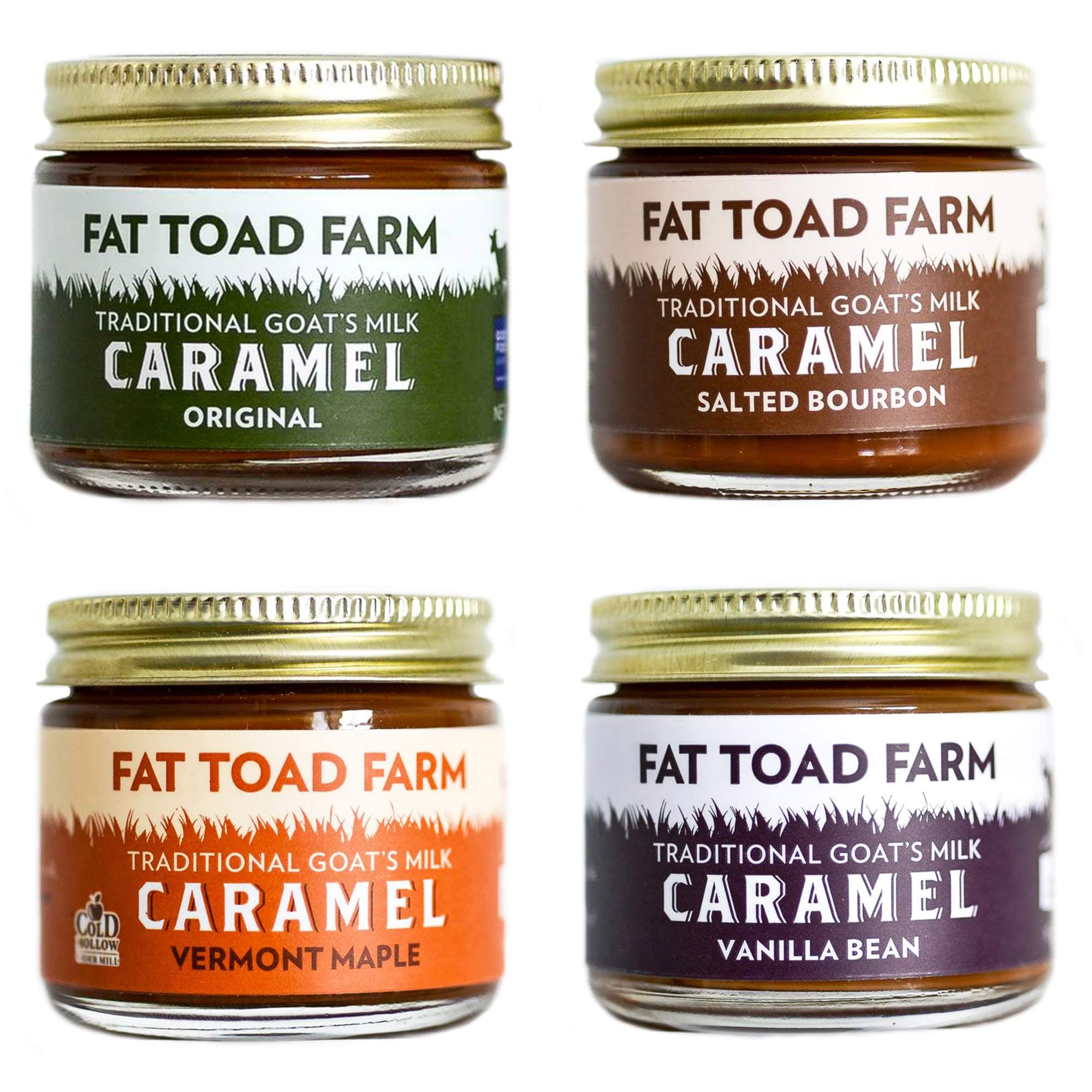Fat Toad Farm Petit Quartet, 2oz, Traditional Goat’s Milk Caramel Sauce, Original, Salted Bourbon, Vanilla Bean, Vermont Maple, Cajeta, Gluten Free