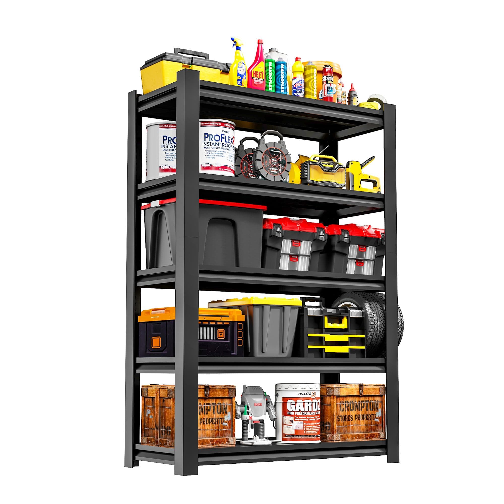 78" H Garage Shelving 3000LBS Heavy Duty Storage Shelves Adjustable 5 Tier Metal Shelves for Storage Garage Industrial Shelving Utility Racks,18" D*48" W*78" H,Black