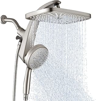 High Pressure Rain Shower Head: Upgrade Shower Heads with Handheld Spray Combo with Fixed Showerhead and 10 Sprays Handheld Shower Head, Detachable Showerheads Built-in Magnetic Docking and Power Jets