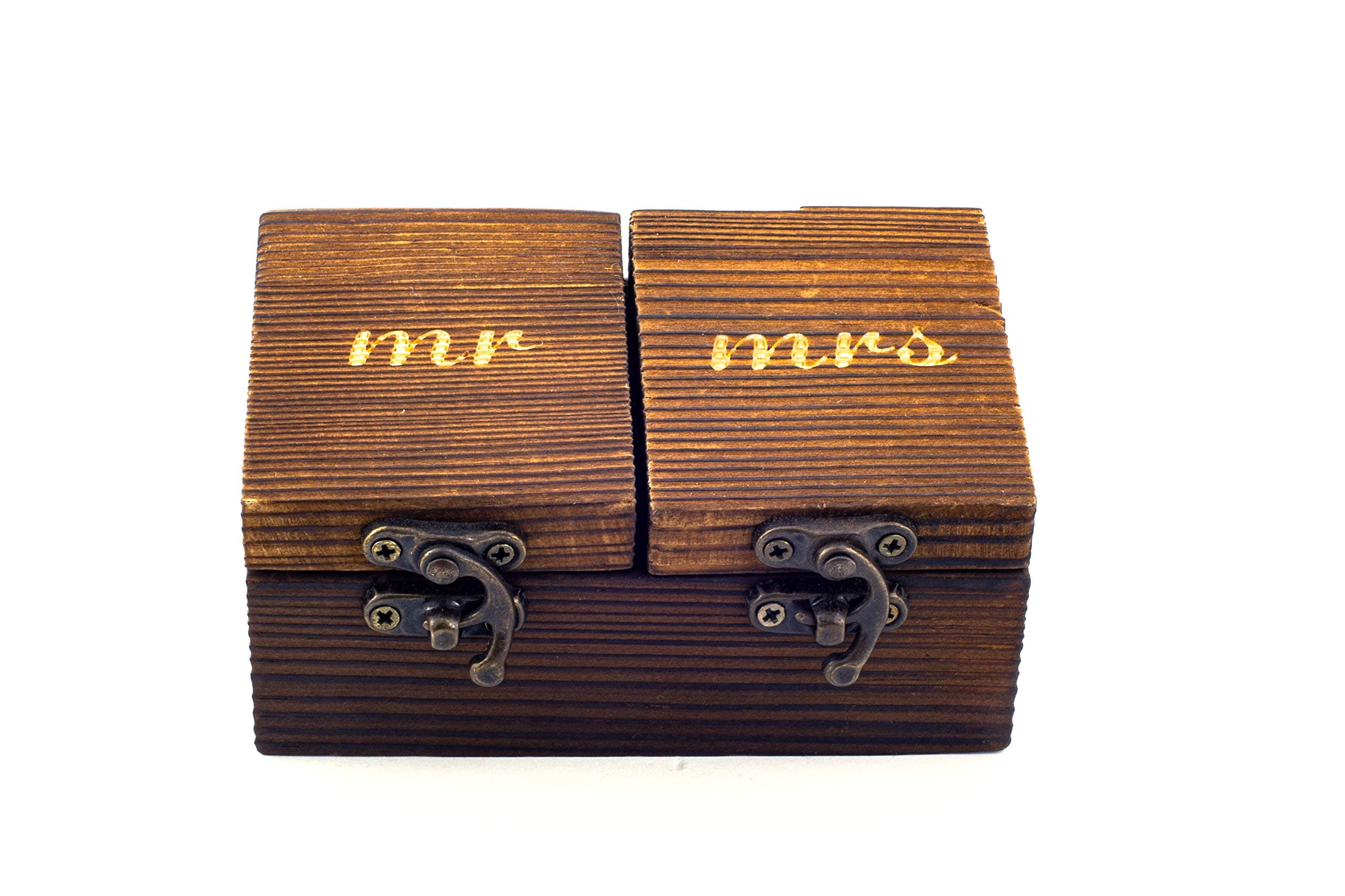 Wooden Rustic Wedding Ring Box, Ringbearer Boxes, Mr. and Mrs. Jewelry Boxes, Lightweight Vintage Jewelries, Accessories, Storage Case with Double Lids for Couples, Engagements, Weddings