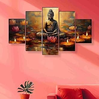 SAF Buddha Paintings for Wall Decoration - Set Of Five, 3d modern art Painting for Living Room Large Size with Frames for Home Decoration, Hotel, Office 76.2 cm x 45 cm SANFPNLS35446