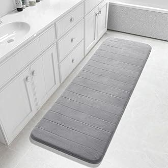 Yimobra Bathroom Runner 60"x24", Non Slip Memory Foam Bath Mat, Super Soft Water Absorbent Hallway Carpet, Machine Washable Rug for Vanity Tub Shower, Gray