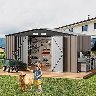 GVDV 10X12 FT Outdoor Storage Shed, Durable Metal Outside Storage for Garden, Patio and Backyard, Waterproof Shelter for Tools,Equipment