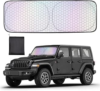 XCBYT Windshield Sun Shade for 2019-2024 Wrangler JK JL Gladiator JT, Upgrade Car Shades for Windshield with Laser Honeycomb Heat Dissipation, Front Car Sun Shade Blocks UV and Heat, Keep Cool