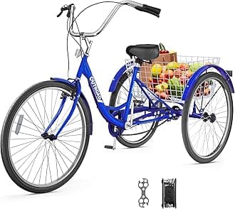 Outroad Adult Tricycle, 24/26 inch 7 Speed Cruiser Trike, 3 Wheel Bikes with Large Basket for Seniors, Women, Men, Adult Trikes for Shopping Picnic Outdoor Sports,Red Blue and Purple