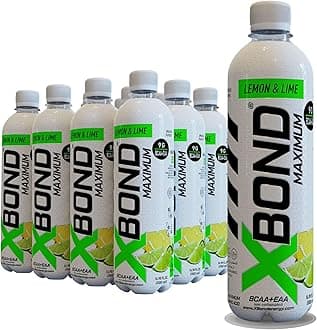 X-BOND Maximum Recovery Lemon & Lime Non Carbonated Drink Maximum Amino Drink - 9g BCAA + EAA Electrolytes - 16 fl oz (500 ml), Sugar Free 34 Calories, f Pack of 12