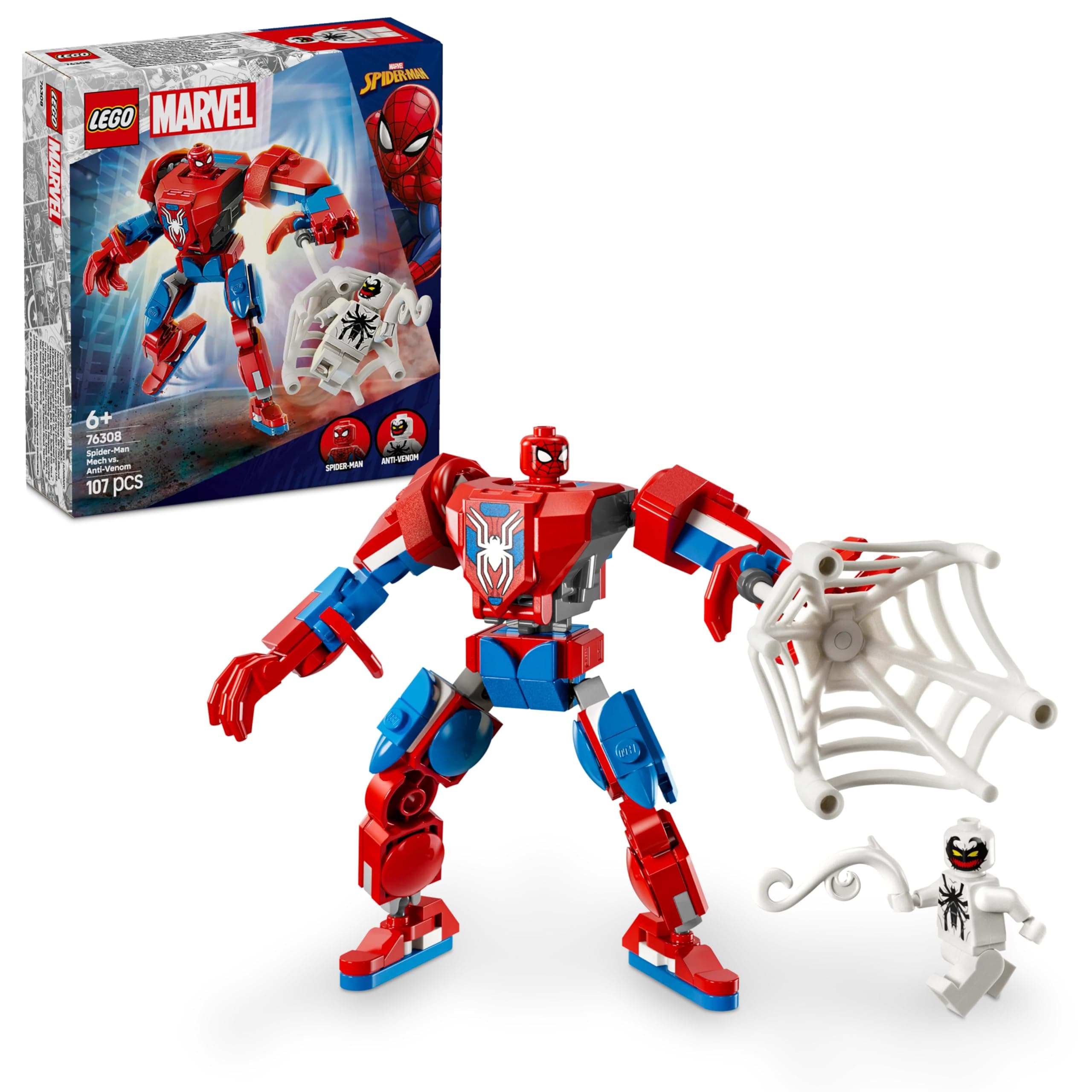 LEGO Marvel Spider-Man Mech vs. Anti-Venom - Super Hero Figure Building Toy with 2 Minifigures for Imaginative Role Play - Gift for 6 Plus Year Old Boys and Girls 76308