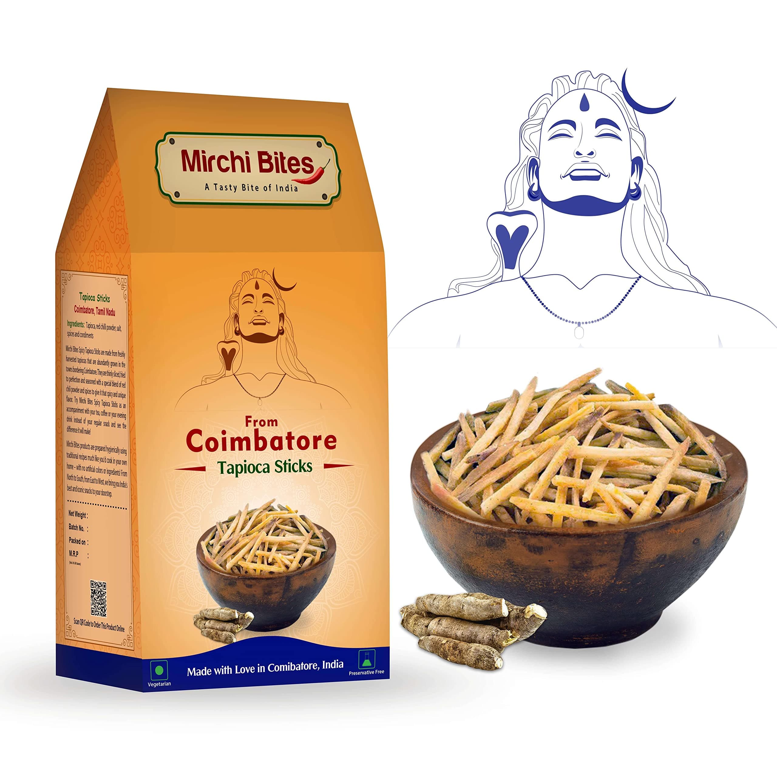 Mirchi Bites Coimbatore Tapioca Sticks | Spicy Chips | Jimikand Chips | 225G