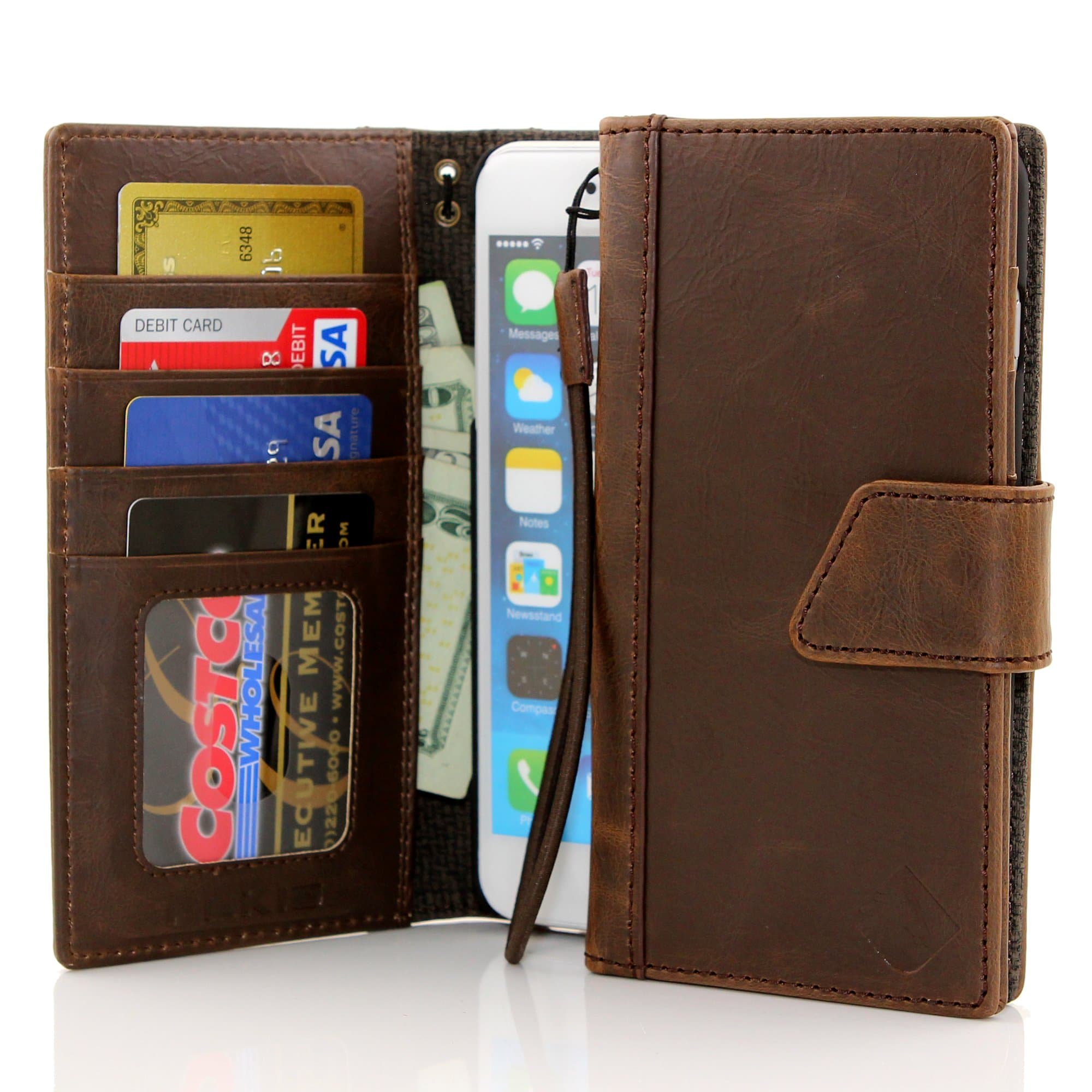 iPhone 6s Plus / iPhone 6 Plus Case, FEKIA® [Italian Vintage Series] 100% Handmade Leather Folio Wallet Case with Magnetic Closure, License ID, Credit Card and Cash Slot [FREE Hand Strap] (Classic Vintage Brown with Magnetic Closure)