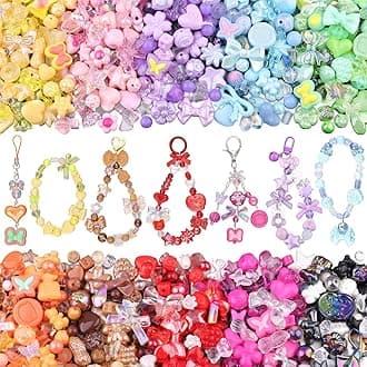 700-750PCS TINKRSTUFF Assorted 10 Colors Mixed Acrylic Beads for Bracelet Making, Cute Beads for Jewelry Making Flower Bow Butterfly GummyBear Bracelet Charms,DIY Necklace Keychain Phone Charm