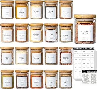 Laramaid 2.5oz 20Packs Glass Jars Set, Cylinder Spice Jars with Bamboo Lids and Customized Labels, Food Storage Container Canisters for Home Kitchen, Spice, Herbs, Seasoning, Seed, Tea, Sugar, Salt