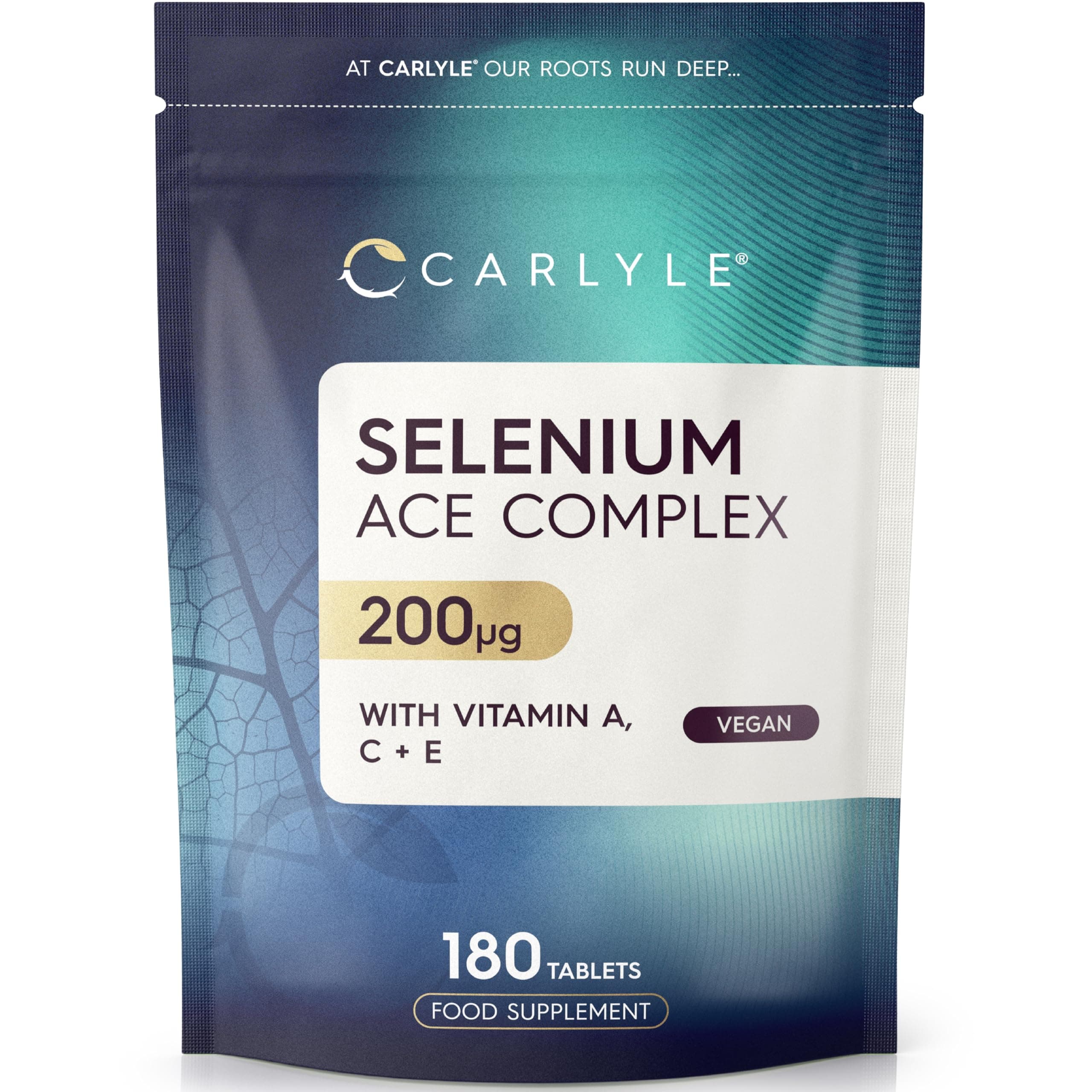Selenium 200mcg | Selenium ACE with Vitamin A, C and E | 180 Vegan Tablets | High Strength Supplements| Essential Trace Mineral | Carlyle