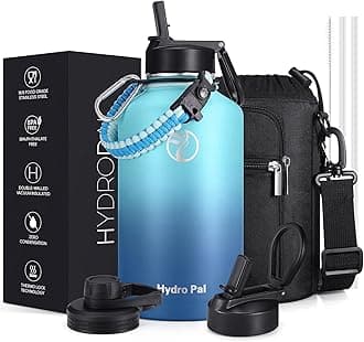HydroPal Stainless Steel Drinking Bottle - 750 ml, 1L, 1.2 L, BPA-Free, Suitable for Carbonated Drinks, Insulated Bottle with Straw & 2 Lids, Leak-Proof Insulated Bottle for Sports (Sky Blue/Navy