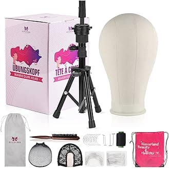 Wig Stand - Wig Stand with Head Canvas Wig Head Mannequin Head for Heavy Wigs, Wig Head Stand Manikin Head Wig Head for Wigs Making Display Styling(Wig not included), Wig Stand Tripod Height Adjustable