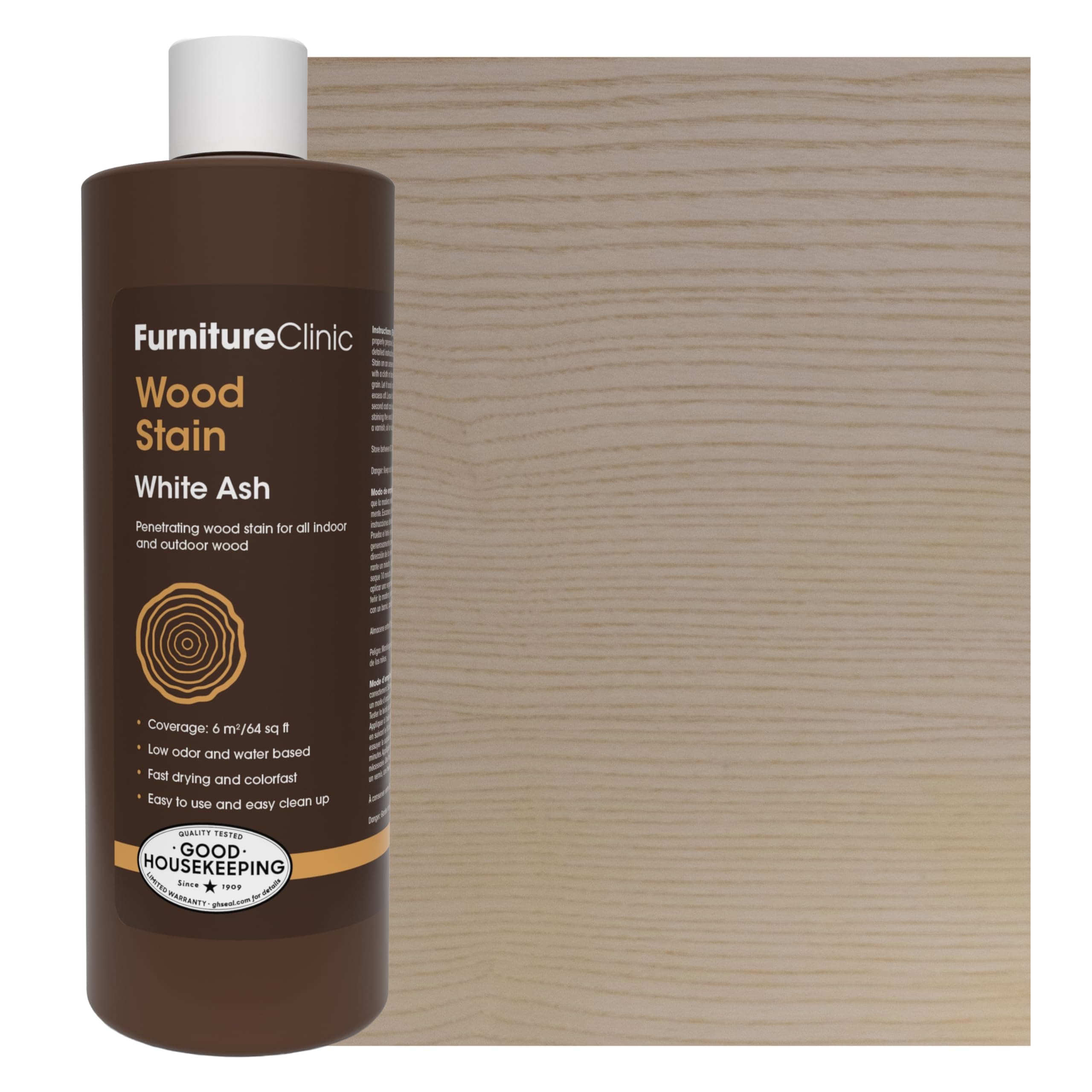 Wood Stain (White Ash) - Fast Drying, Highly Concentrated, Easy-to-Apply for All Indoor & Outdoor Wood - Water Based & Non-Toxic - 500ml