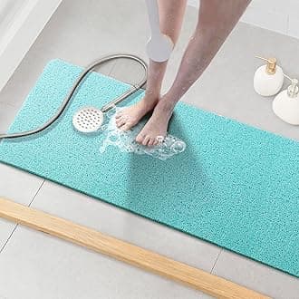 Asvin Soft Textured Bath, Shower, Tub Mat, 47x16 Inch, Phthalate Free, Non Slip Comfort Bathtub Mats with Drain, PVC Loofah Bathroom Mats for Wet Areas, Quick Drying