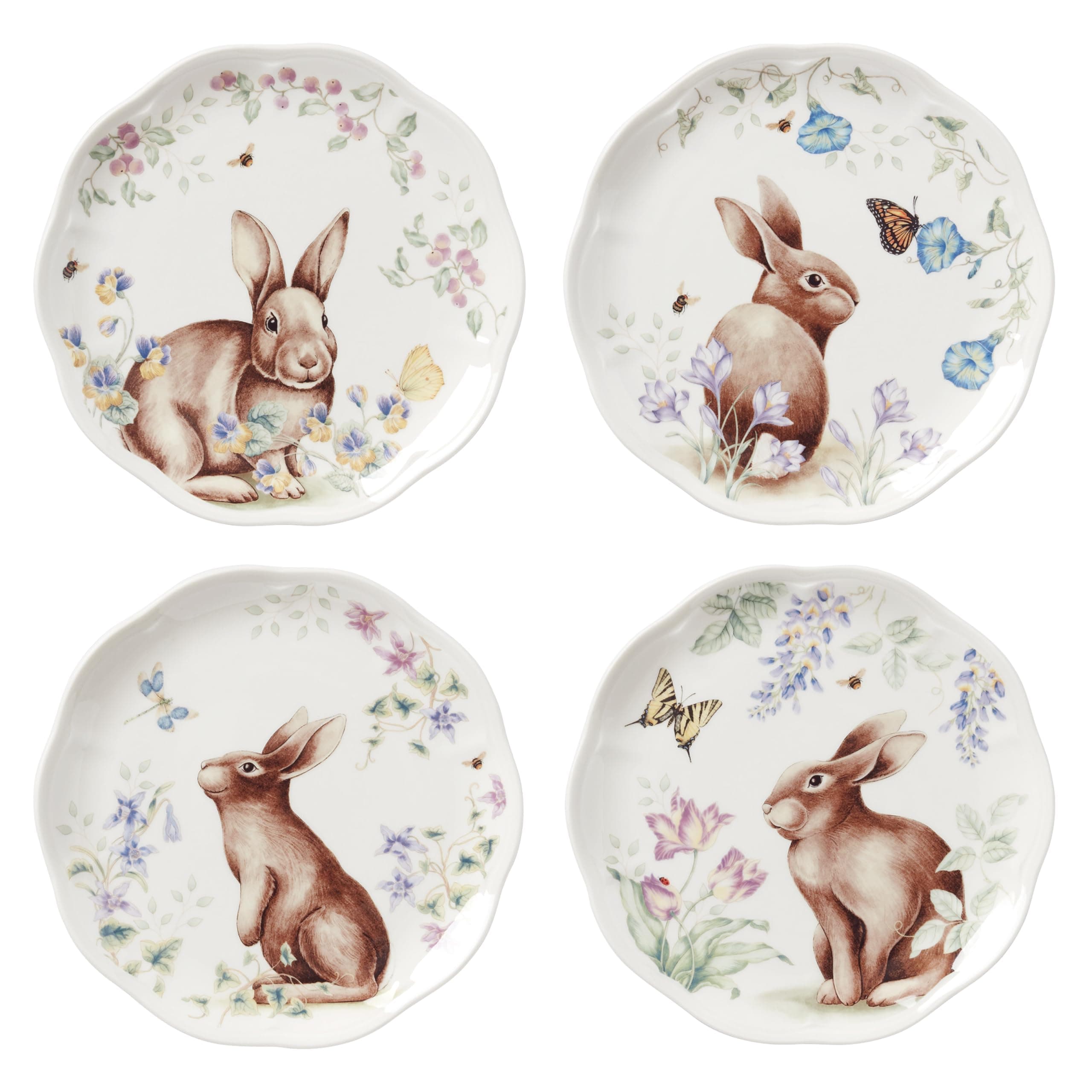 893465 Butterfly Meadow Bunny 4-Piece Accent Plate Set