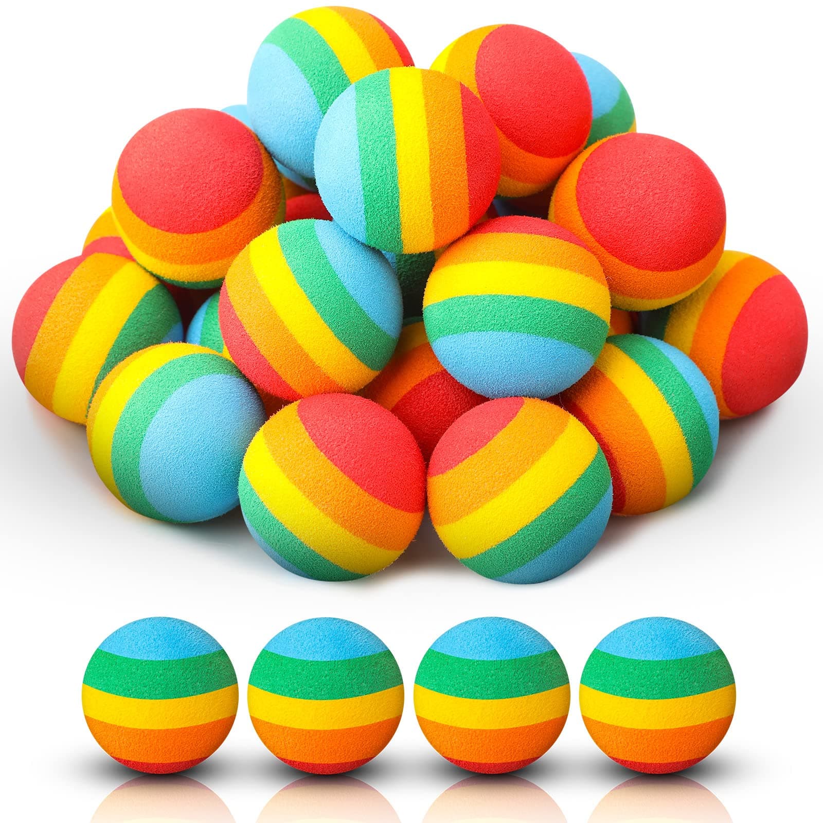 48 Pieces Foam Balls Bulk Rounds Refill Balls Soft Foam Bullet Replacement Refill Pack for Blasters Guns for Kids Birthday Party Games Favors Gifts for Boys and Girls(Rainbow Color)