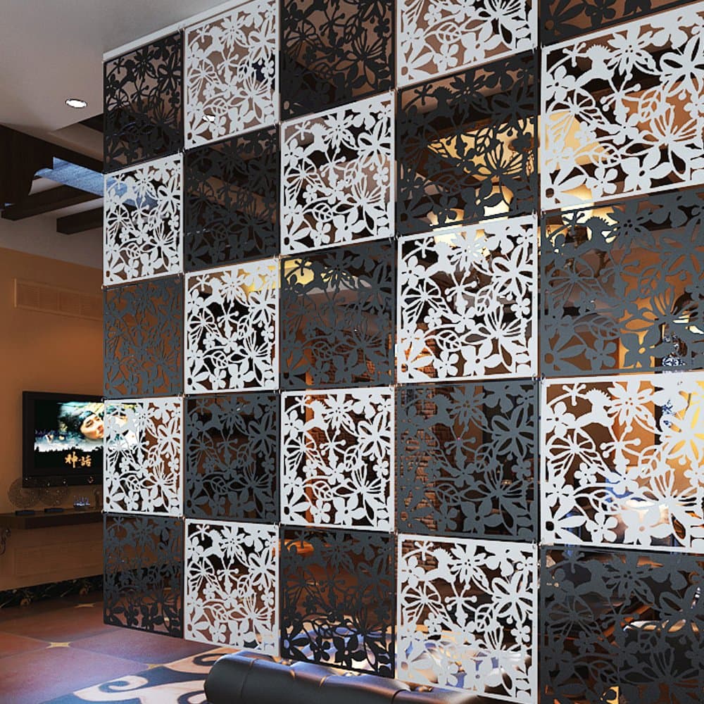 iHappy Birds Flower Plastic Hanging Screen Partition Room Divider Wall Stickers 4pcs,Black