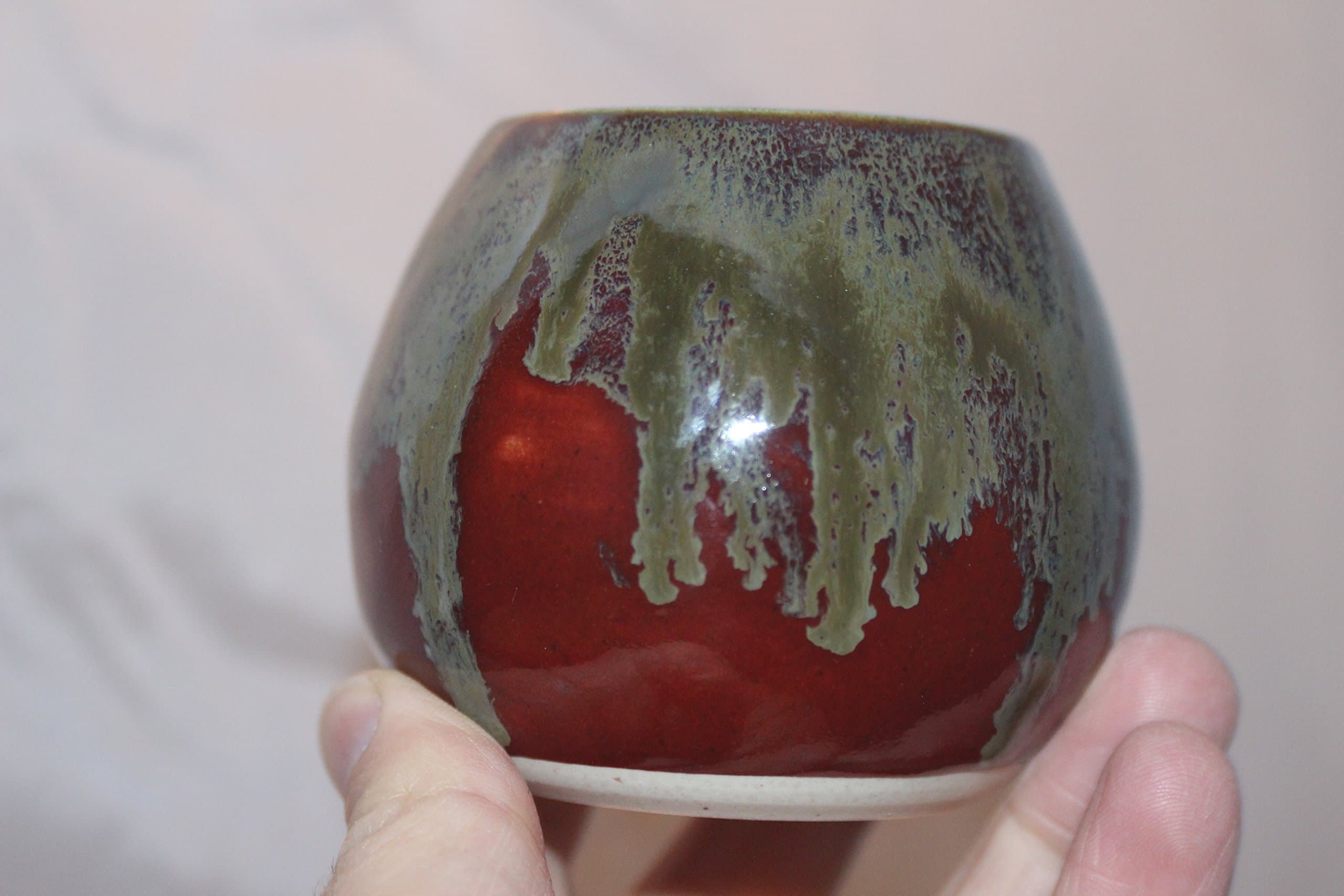 Small Ceramic Mate Gourd aka Yerba Mate Cup Funky Red Swirl with 5" Bombilla Metal Straw