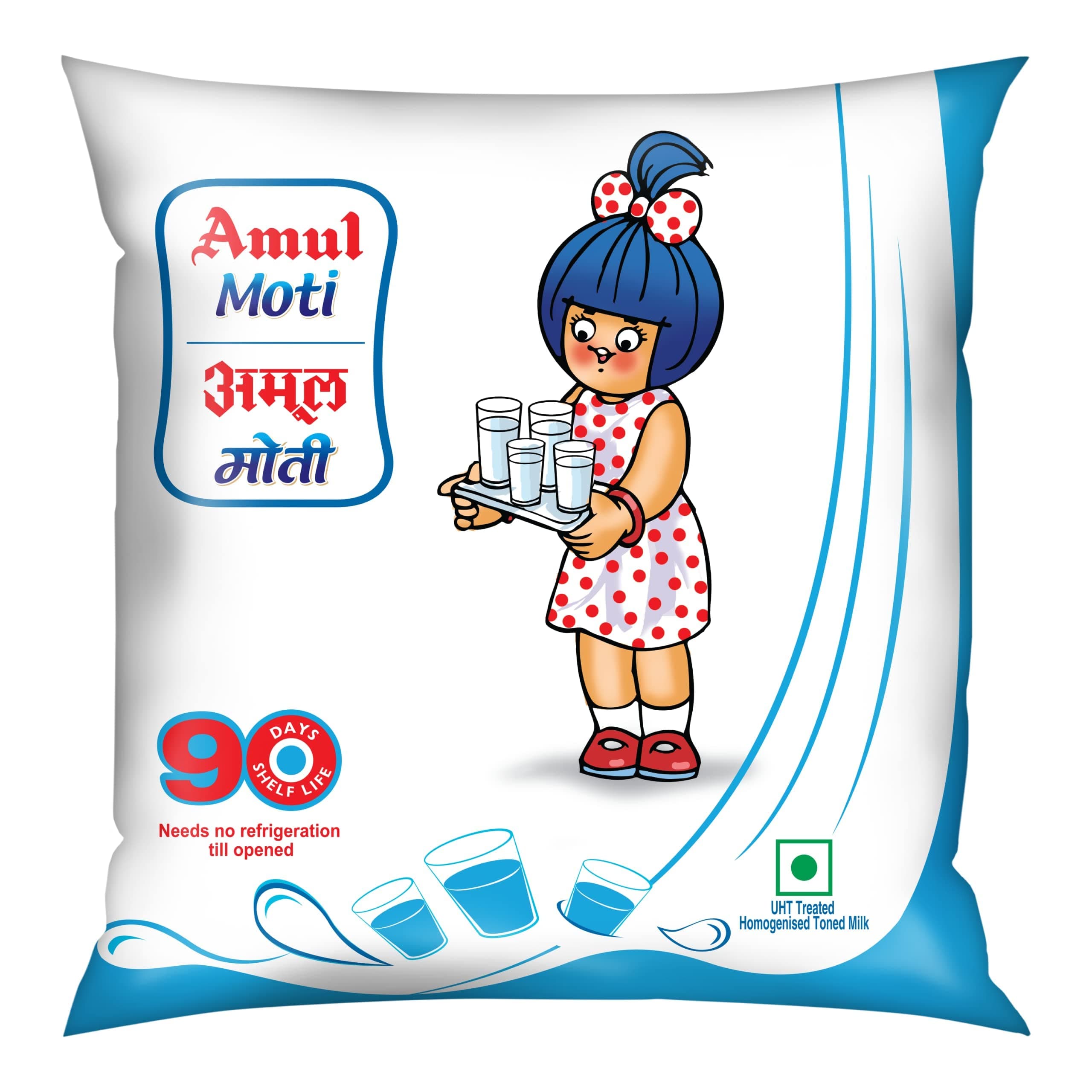 Amul Moti Homogenized Toned Milk, 450 Ml Pouch