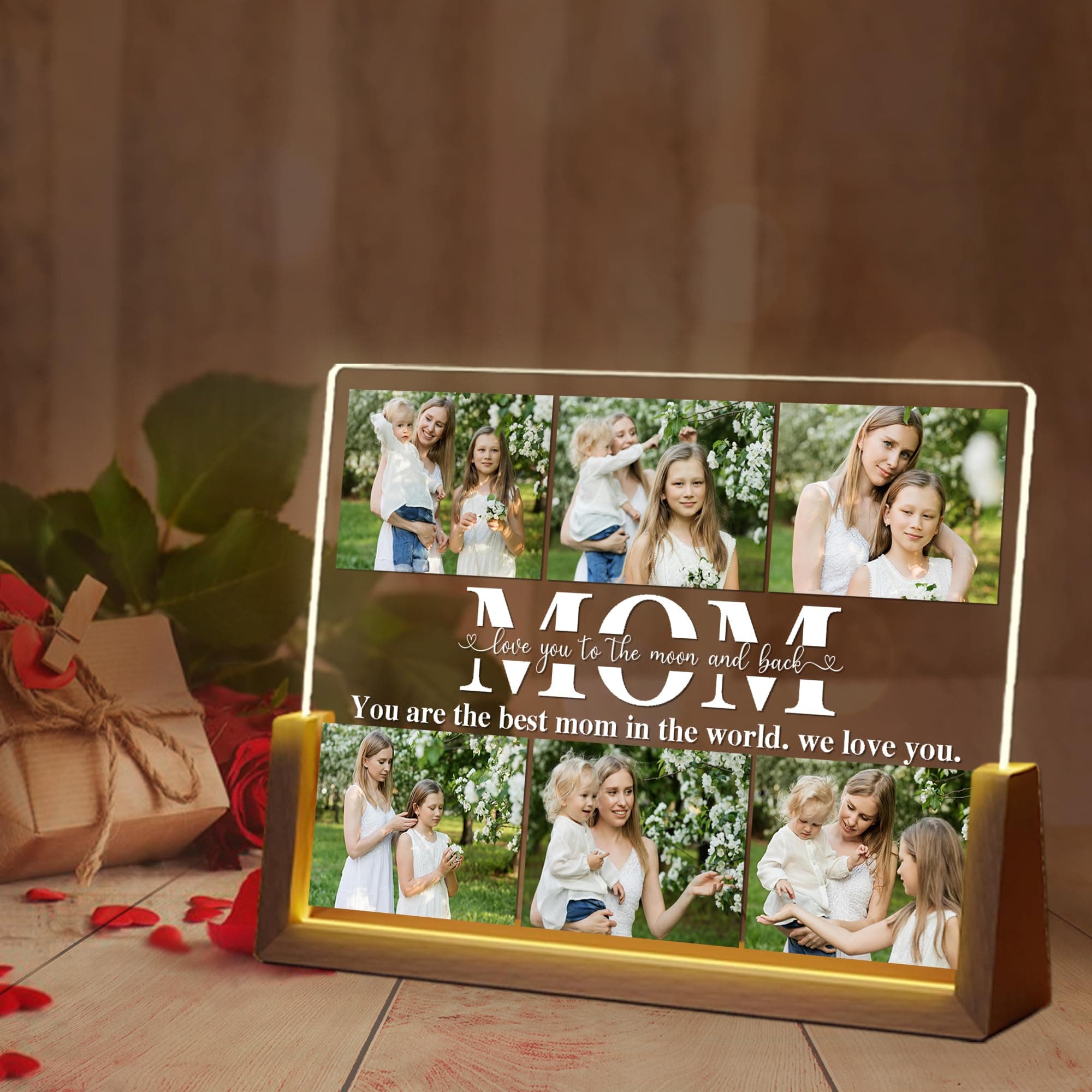 Ship Next Day Personalized Gifts for Mom - Personalized Mother's Day Birthday Gifts, Custom Acrylic Light Up Picture Frame, Mother's Day Valentines Gifts for Mom from Daughter Son Husband