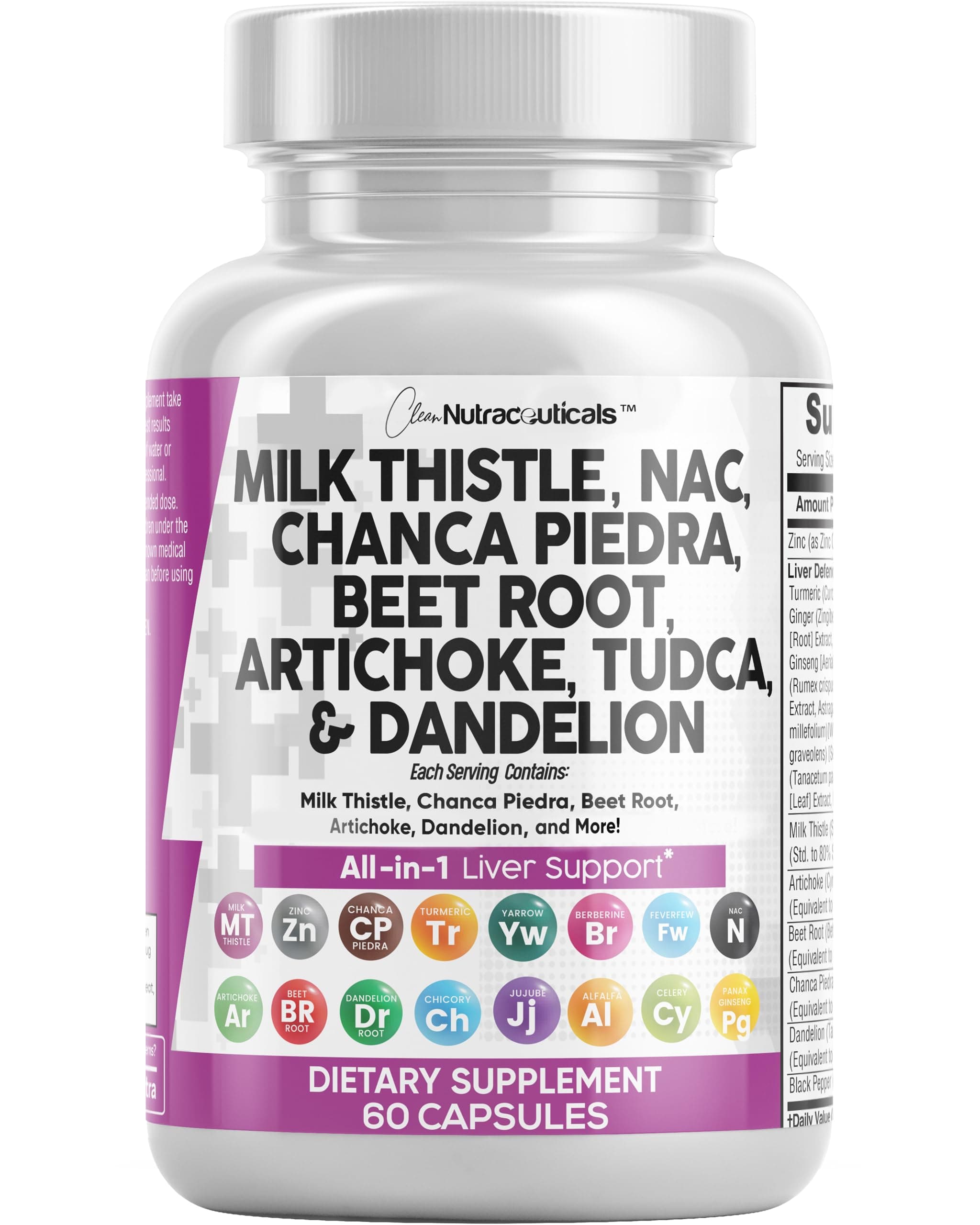 Milk Thistle 3000mg NAC Chanca Piedra 2000mg Beet Root 2000mg Artichoke 2000mg Dandelion Root 1000mg - Liver Cleanse Detox & Repair Supplement Plus TUDCA Choline and Ginger - Made in USA 60 Caps