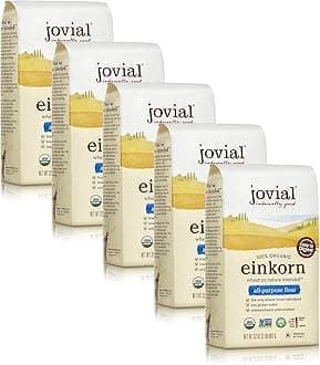 Jovial Einkorn 100% Organic Einkorn All Purpose Flour - Baking Flour, High Protein, Non-GMO, USDA Certified Organic, Unbleached Flour, Product of Italy, Organic All Purpose Flour - 32 Oz, 5 Pack