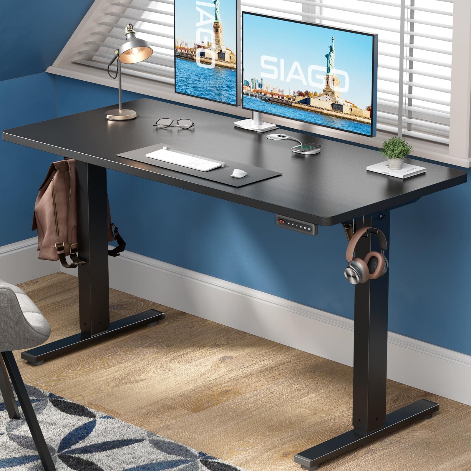SIAGO Electric Standing Desk Adjustable - 55 x 24 Inch Sit Stand up Desk with Cable Management - 3 Memory Preset Adjustable Height Table