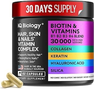 Biotin for Hair Growth Women & Men with Keratin, Collagen Complex 30000 mcg – Capsules for Hair Loss & Stronger Thickness – Skin & Nails Vitamins, Biotin 10000mcg and Collagen Supplements - 60 Pills