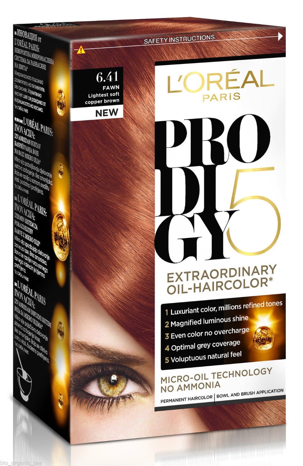 L`OREAL PRODIGY Permanent Hair Colour Micro Oil Technology No Ammonia 6.41 Copper Brown
