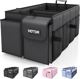 HOTOR Trunk Organizer for Car - Large-Capacity Car Organizer, Foldable Trunk organizer for SUVs & Sedans, Sturdy Car Organization for Car Accessories, Tools, Sundries, Black, 2 Compartments