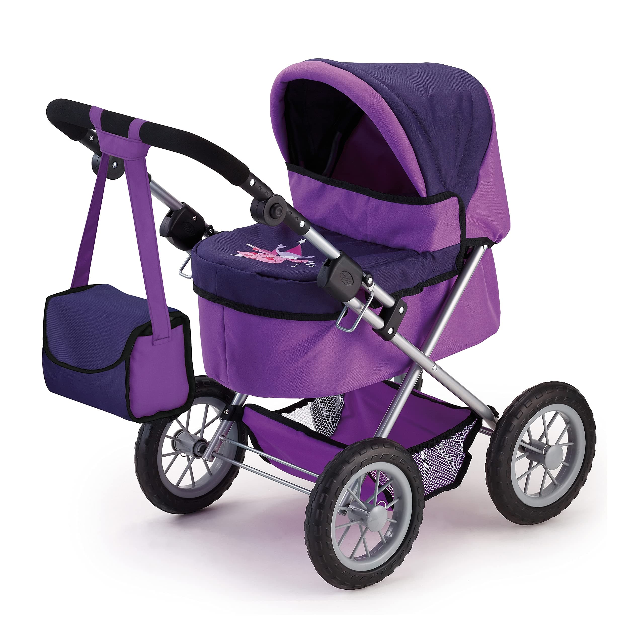 Bayer: Doll Pram for Dolls up to 18", Stroller for Doll, Easily Foldable for Transporation, Adjustable Handle, Bag Included
