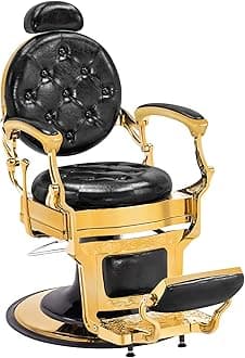 BarberPub Heavy Duty Metal Vintage Barber Chair All Purpose Hydraulic Recline Salon Beauty Spa Chair Styling Equipment 3849 (Gold)