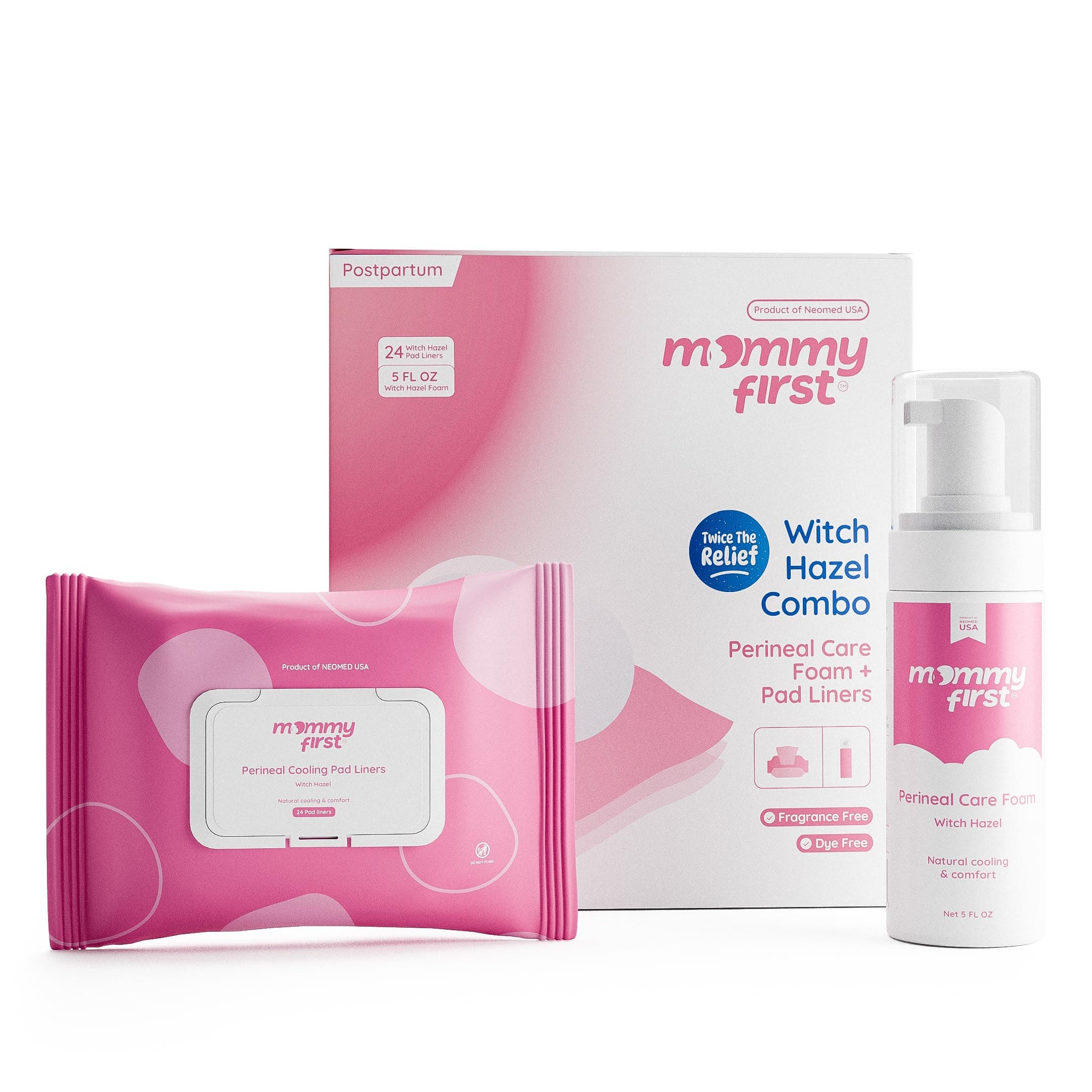 Alcohol-Free Witch Hazel Postpartum Healing Foam & Perineal Cooling Liners Bundle – Probiotic-Infused Relief for Perineal Pain, Itch & Burn After Birth – 24 Liners + 5oz Foam