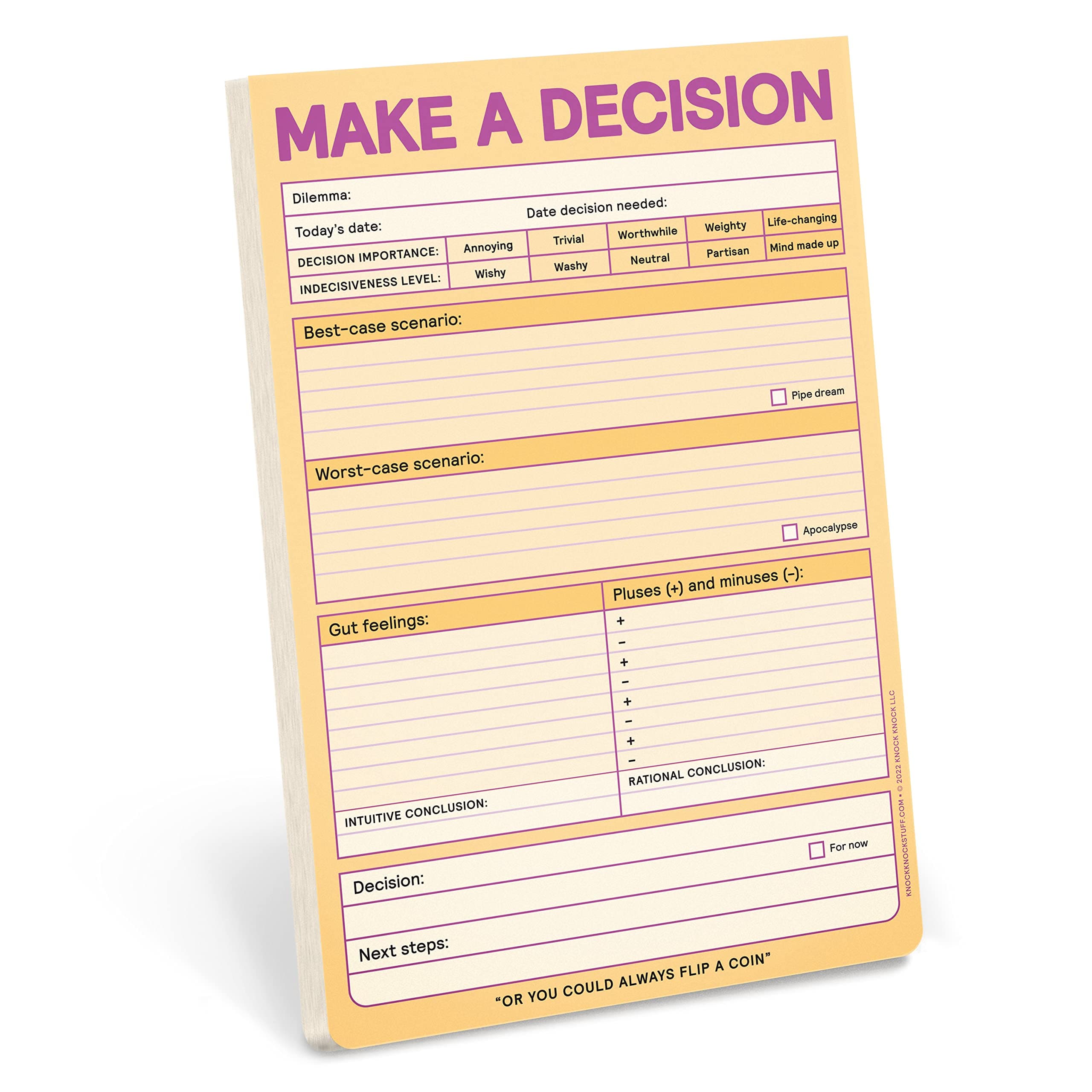 Knock Knock Make a Decision Pad, Checklist Funny Office Notepads (Pastel Version), 6 x 9-inches