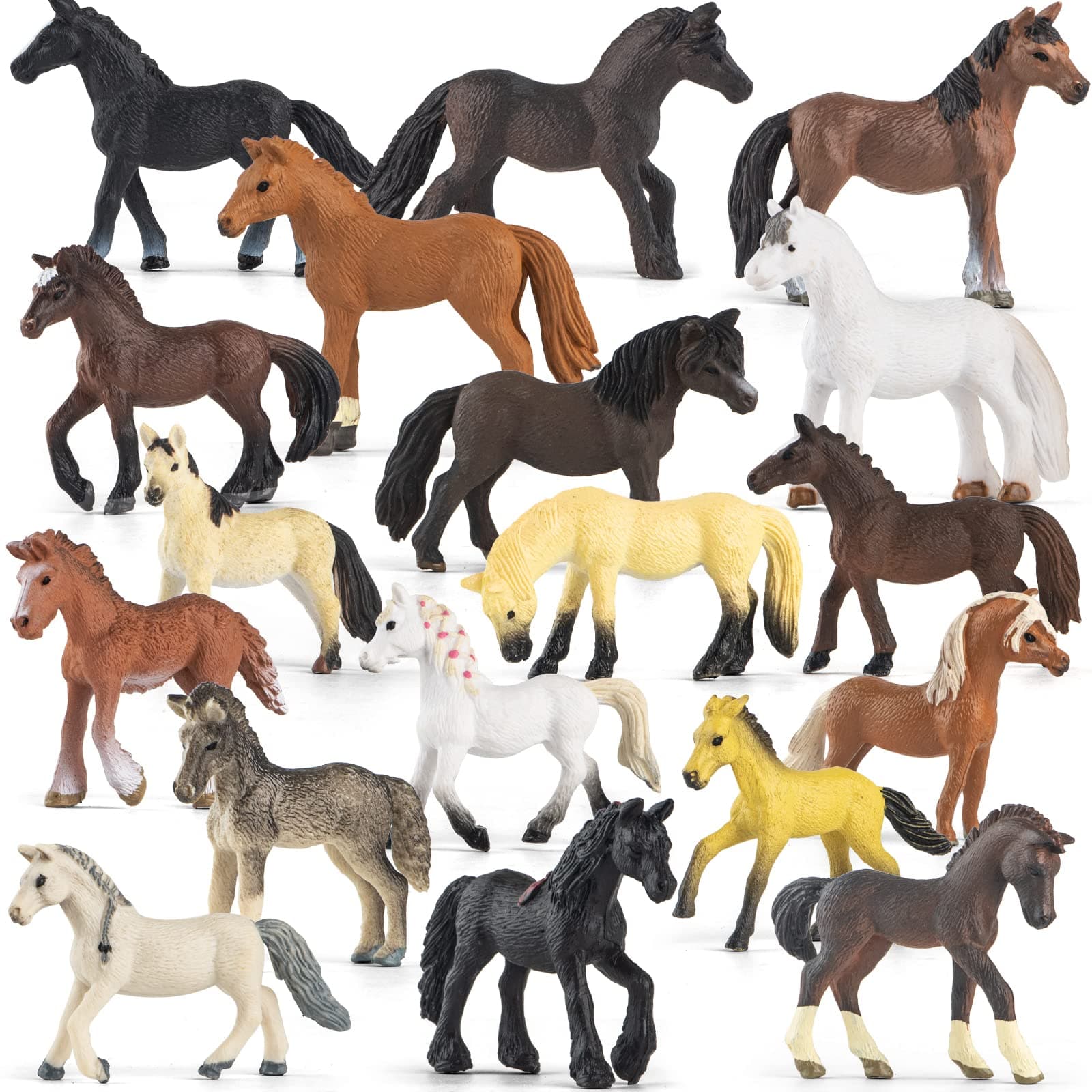 18 Pcs Plastic Horse Figure Toy Set for Kid, 2.5'' Miniature Realistic Pony Horse Toy Figurine Farm Animal Toy Gift for Boy Girl, Premium Horse Party Favor Decoration Cake Topper Birthday Pinata