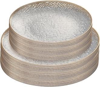 96 Pieces Elegant Plastic Plates for Party Clear with Gold Rim Includes 7" inch and 10" inch Fancy Plastic Plates Disposable Dinnerware