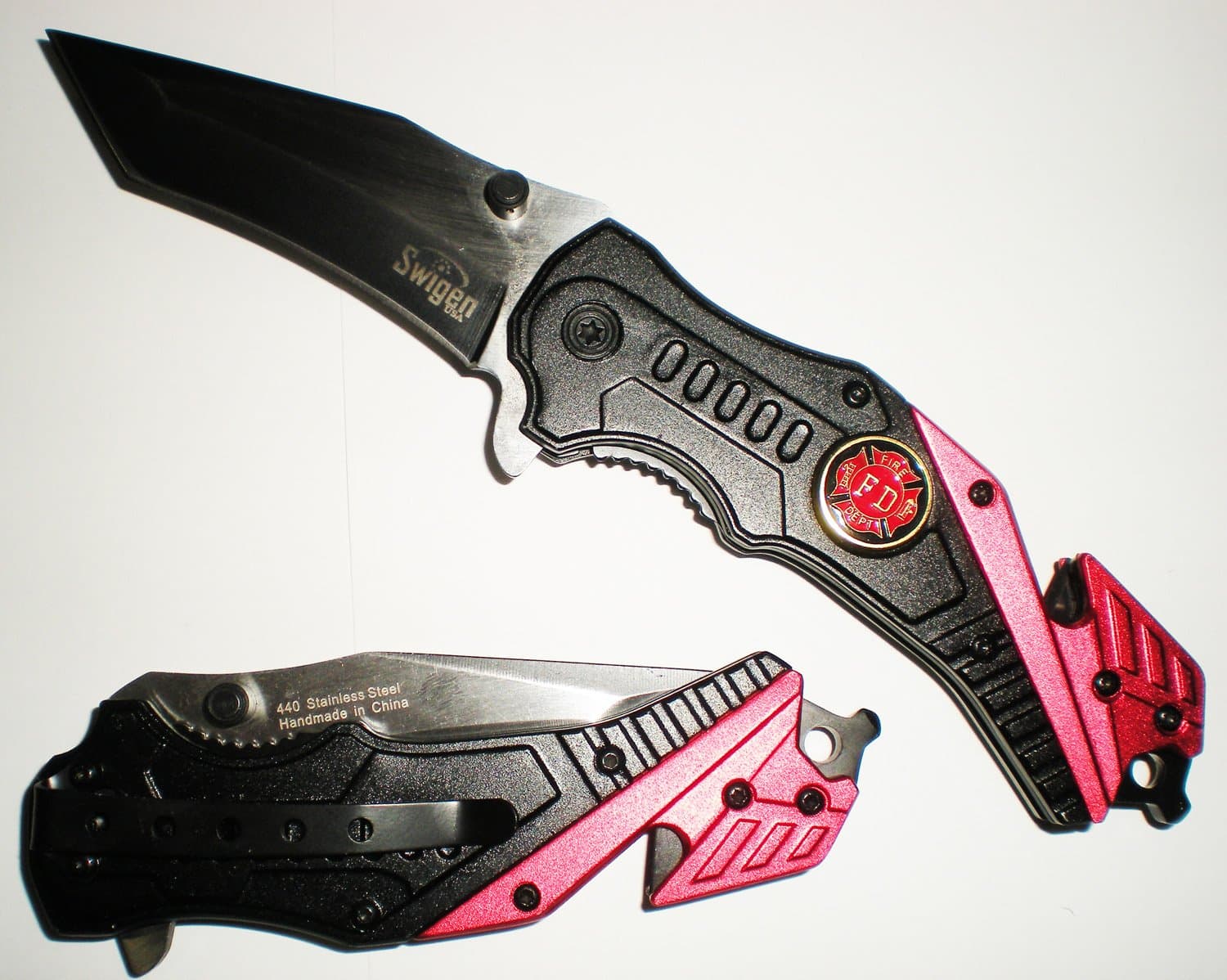 8.5" GRIP HANDLE TANTO BLADE Firefighter Rescue Pocket Knife With Seat Belt Cutter & Glass Breaker