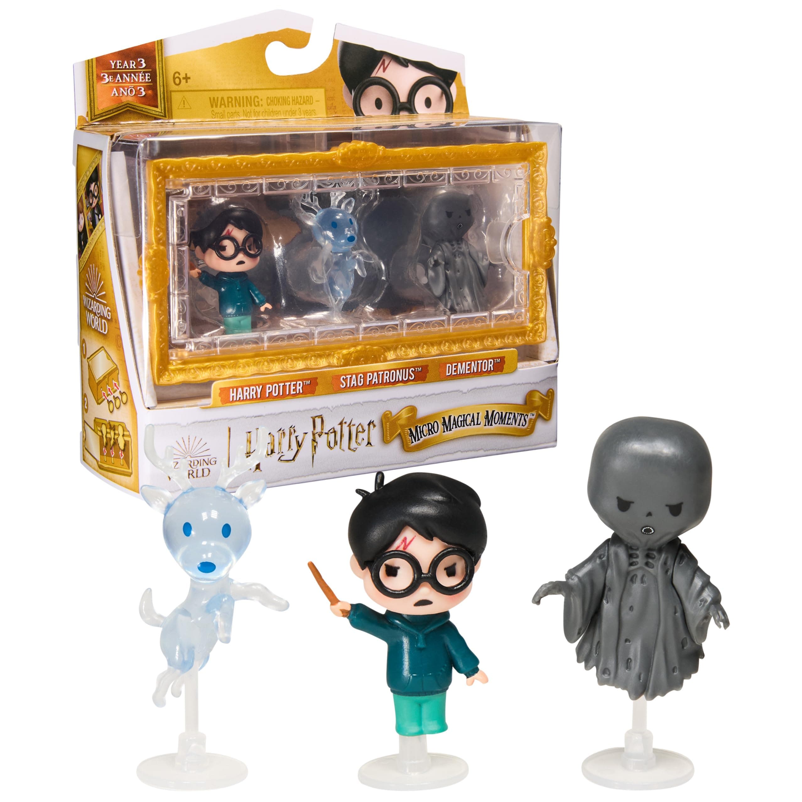 Wizarding World Harry Potter, Micro Magical Moments Year 3 Figure Set with Harry, Stag Patronus & Dementor, Display Case, Kids’ Toys for Ages 6+