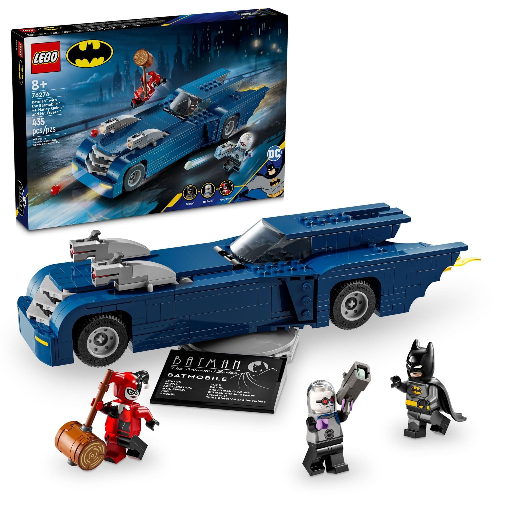 LEGO DC Batman: Batman with The Batmobile vs. Harley Quinn & Mr. Freeze Building Set, Batmobile Toy from The Animated TV Series for Kids, Batman Car Gift for Boys and Girls Ages 8 and Up, 76274