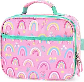 Kids Lunch Box for Girls Toddler, Insulated and Reusable Lunch Bag for School, Pink Rainbow