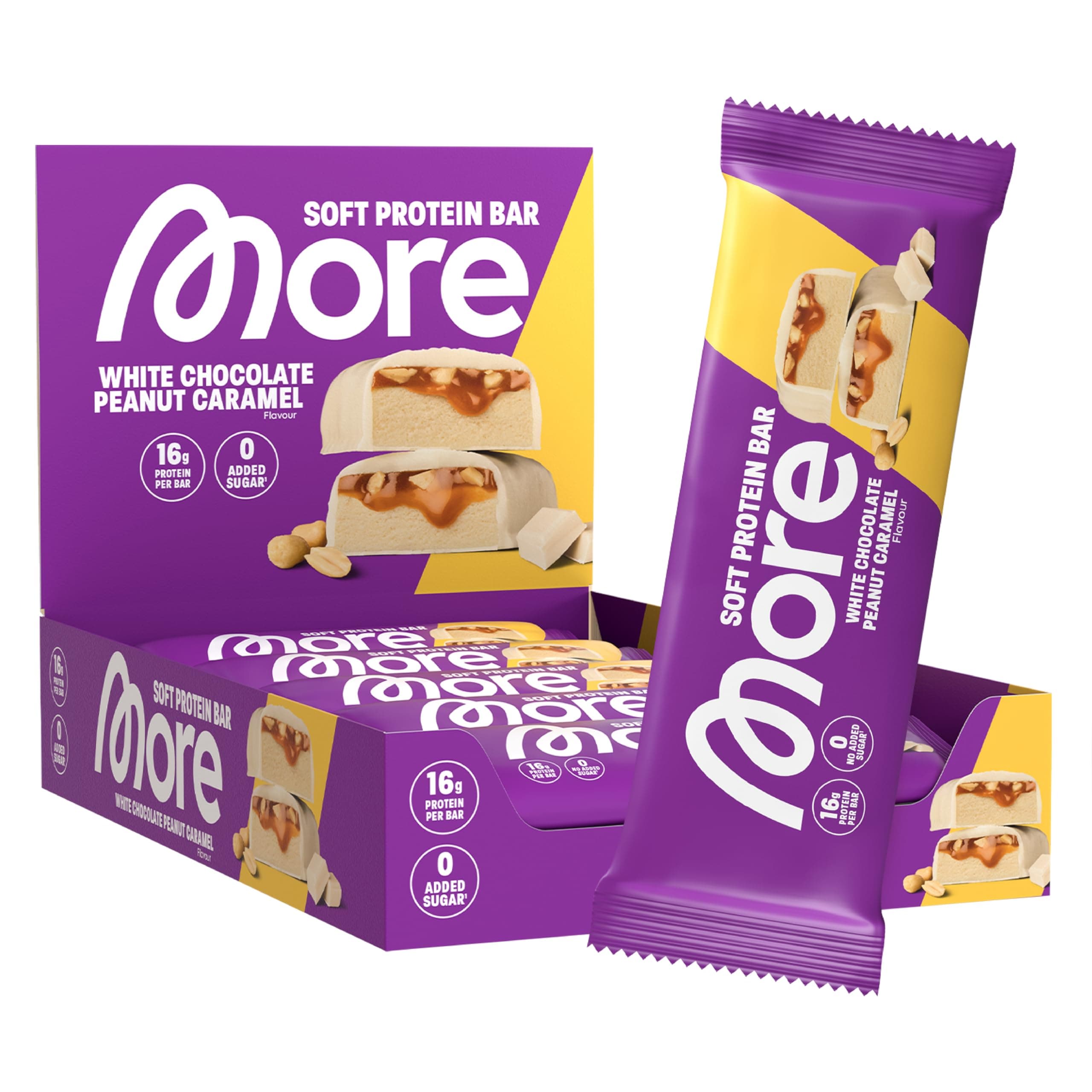 MORE NUTRITION Soft Protein Bar - White Chocolate Peanut Caramel, 10 x 50 g, High Protein Bar with no added sugar, Made in Germany