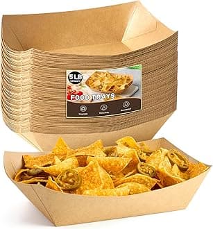5 LB Extra Large Paper Food Trays, 50 Pack Disposable Nacho Trays Kraft Paper Food Boats Party Serving Baskets for Sandwiches Burgers Popcorns Snacks
