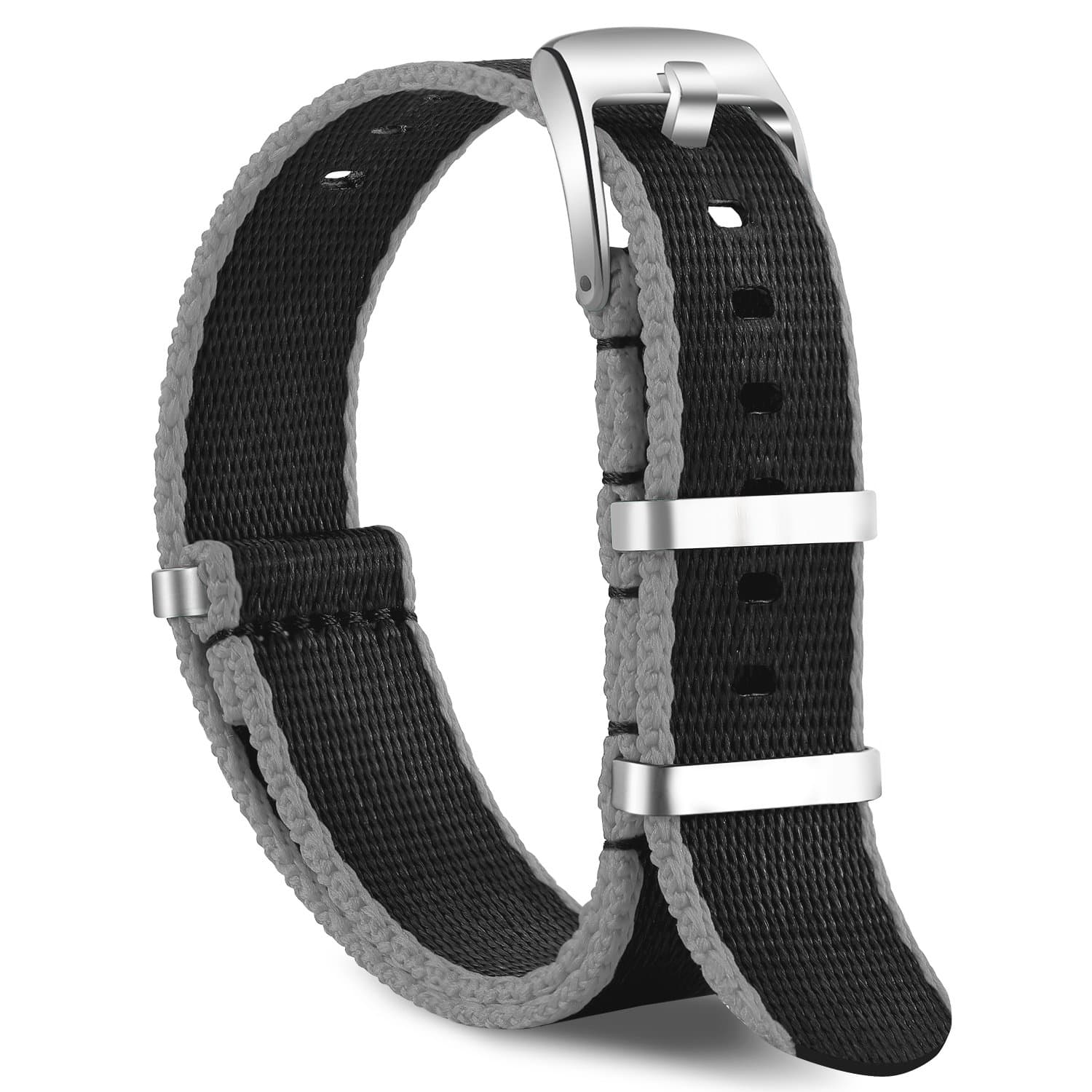 Nylon Watch Strap Replacement Canvas Woven Fabric Watch Band -15 Colors & 2 Sizes - 20mm, 22mm (20mm, Black&Gray)